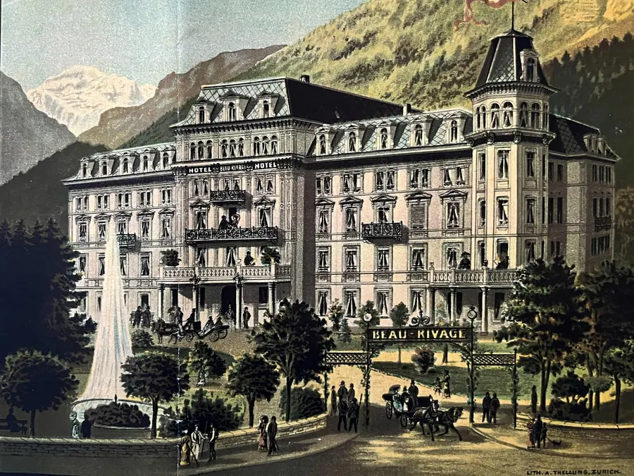 Das Grand Hôtel Beau-Rivage als alte Farblithografie